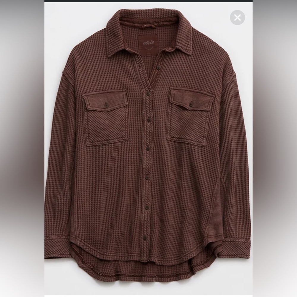 Aerie LumberJane Waffle Button Up Shirt - Size M (Dark Maple)